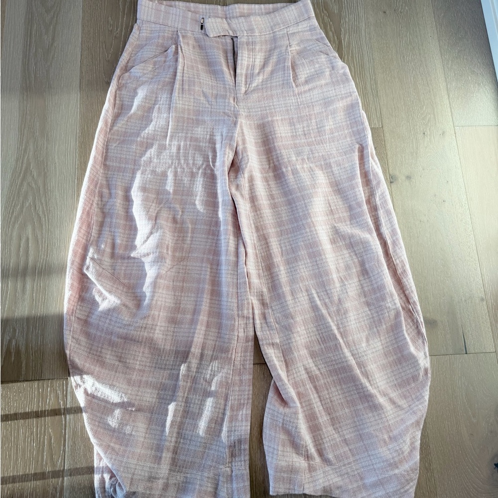 Free People Plaid Barrel Leg Pants - Blush Multi